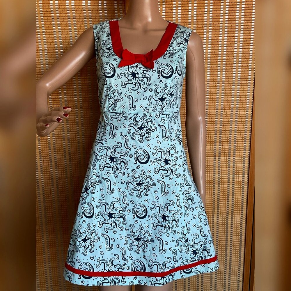 NWT! Sourpuss Light Blue Octopus Dress NEW Size  M  Retro Pin Up